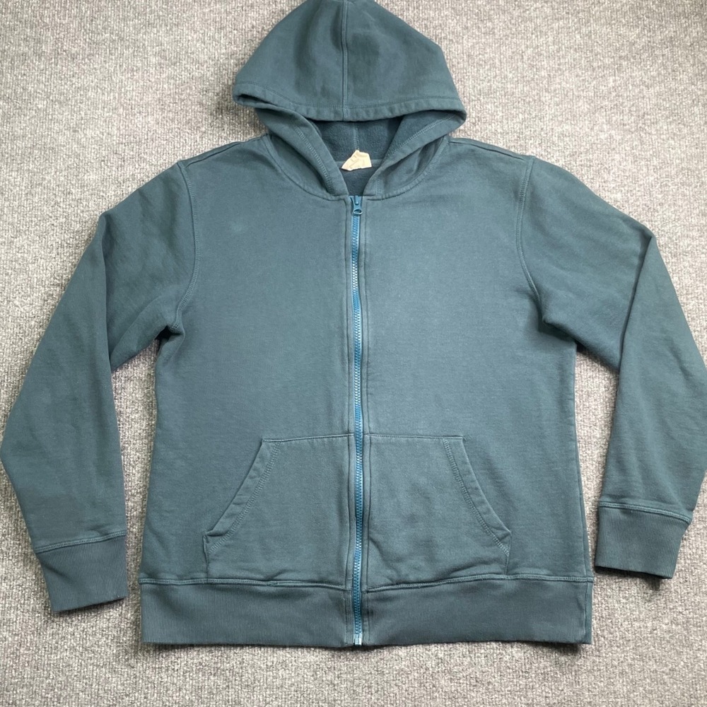 Pact Full Zip Hoodie Mens Large Teal Blue 100% Organic Cotton Fleece Pocket